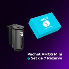 PACHET AMOS MINI BLUE - DIFUZOR DE PARFUM NEGRU + SET BLUE CU 7 PARFUMURI DE REZERVĂ