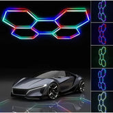 Lumini garaj HoneyComb LED RGB, 5 x Hexagon, Tip Lumina Multicolor, Controler Digital