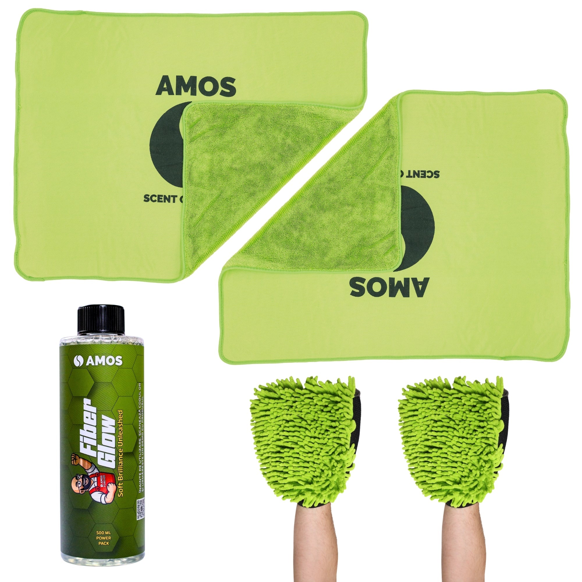 Super Dry: 2 Prosoape Ultra absorbante 1000GSM verde + 2 Mănuși CADOU + detergent Fiber Glow