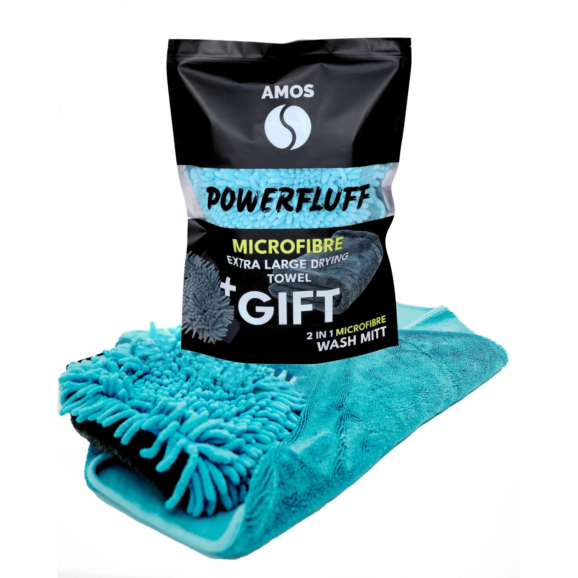 PROSOP MICROFIBRĂ ULTRA ABSORBANT AMOS POWERFLUFF ALBASTRU 1000 GSM 60*80CM + MANUSA CADOU