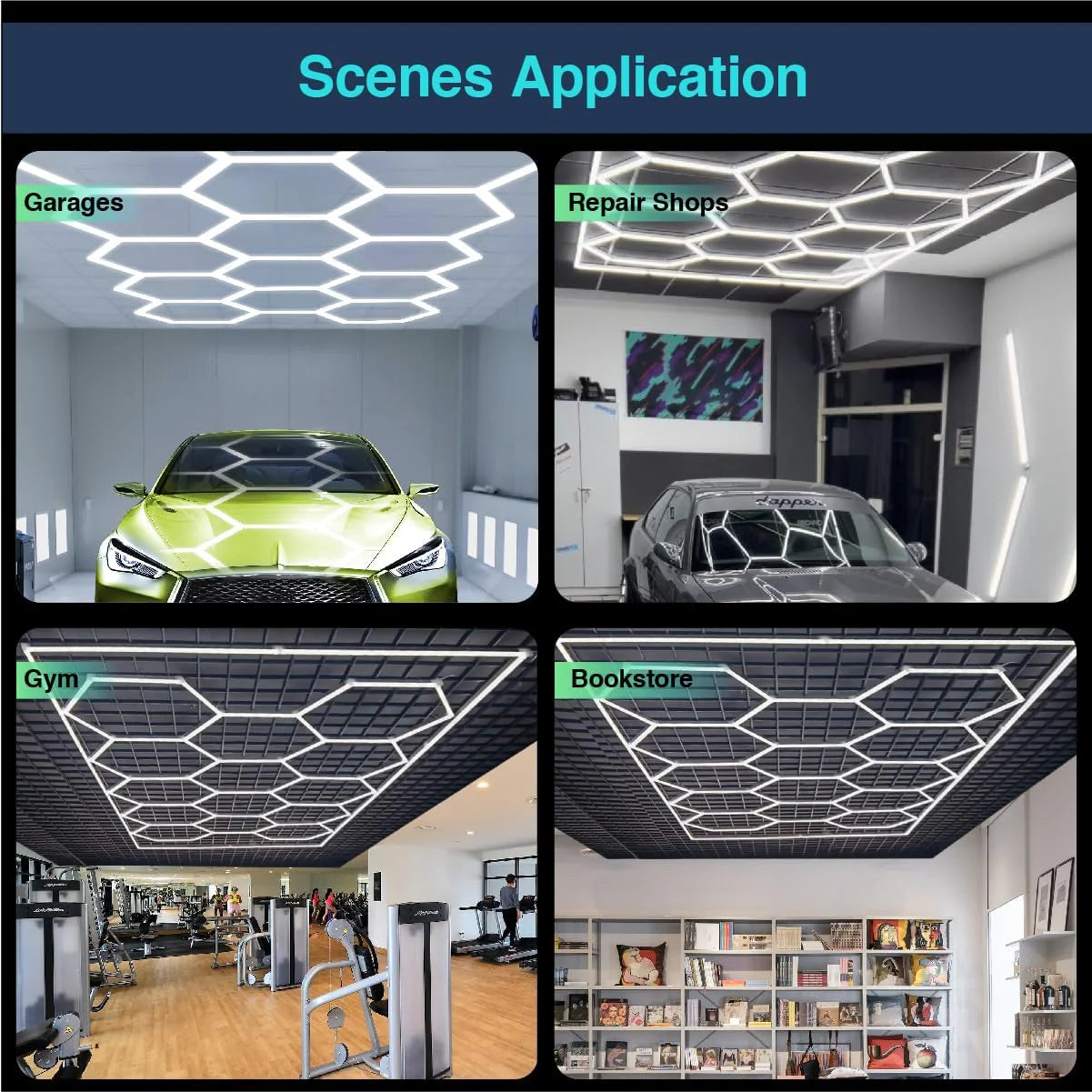Lumini garaj HoneyComb LED, 14 x Hexagon, Lumina Rece, 6500K, 672W