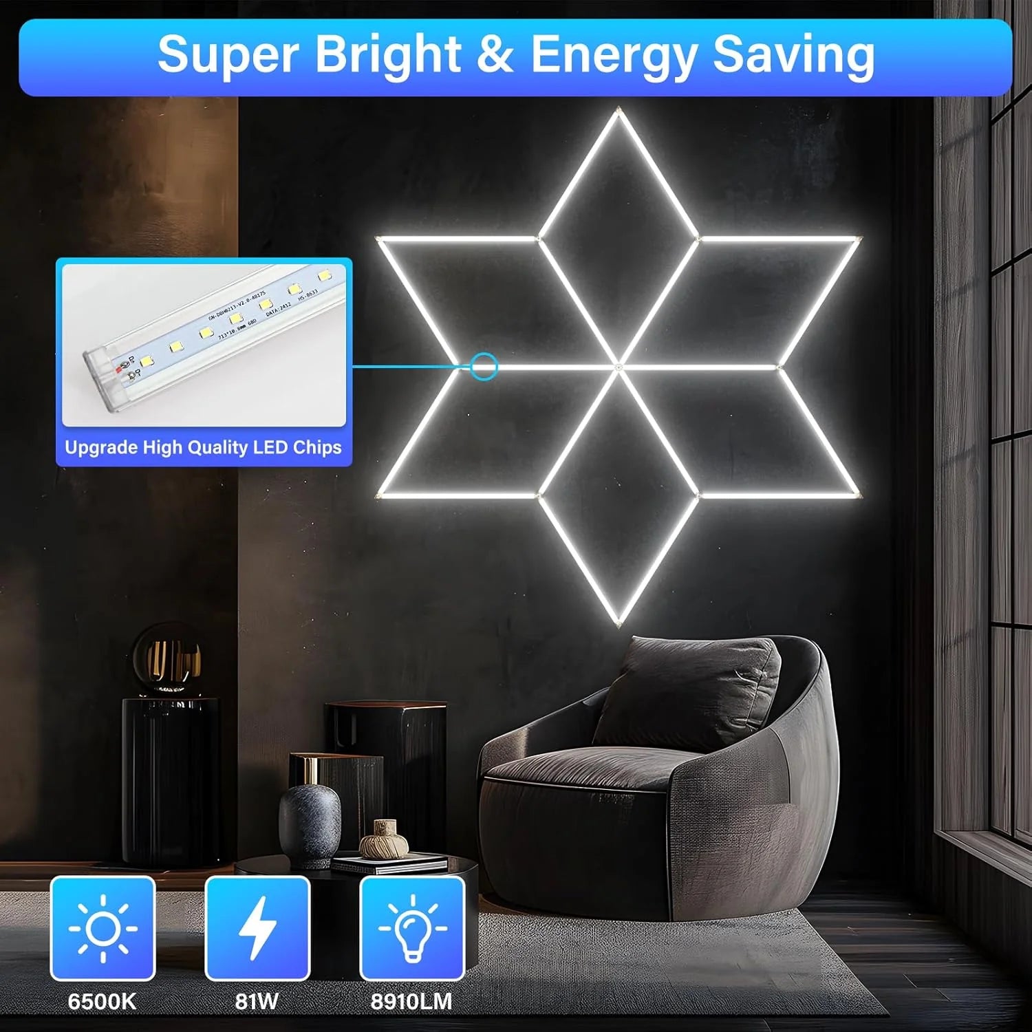 Lumini garaj HoneyComb LED, Forma Stea, Lumina Rece, 6500K, 126W