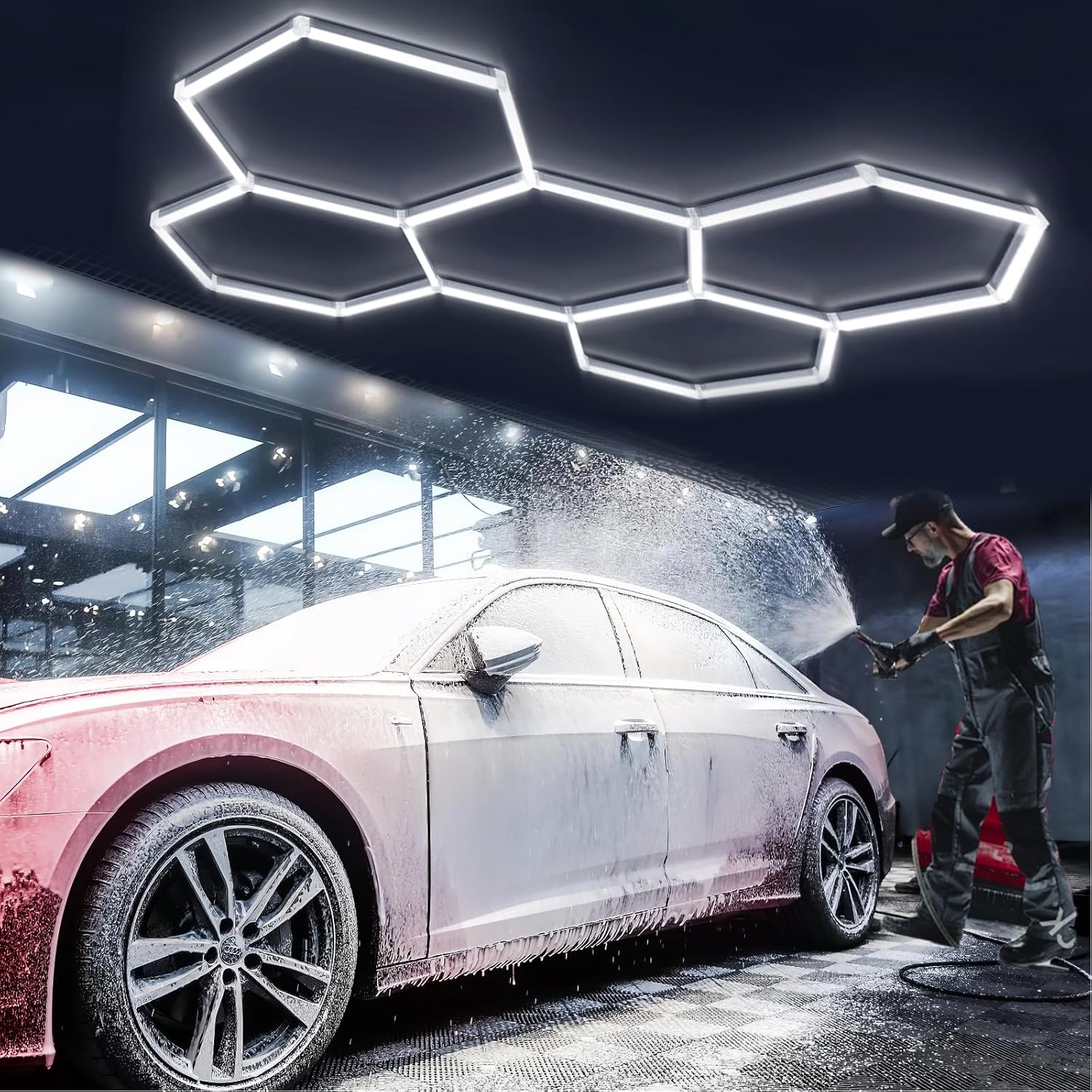 Lumini garaj HoneyComb LED, 5 x Hexagon, Lumina Rece, 6500K, 192W