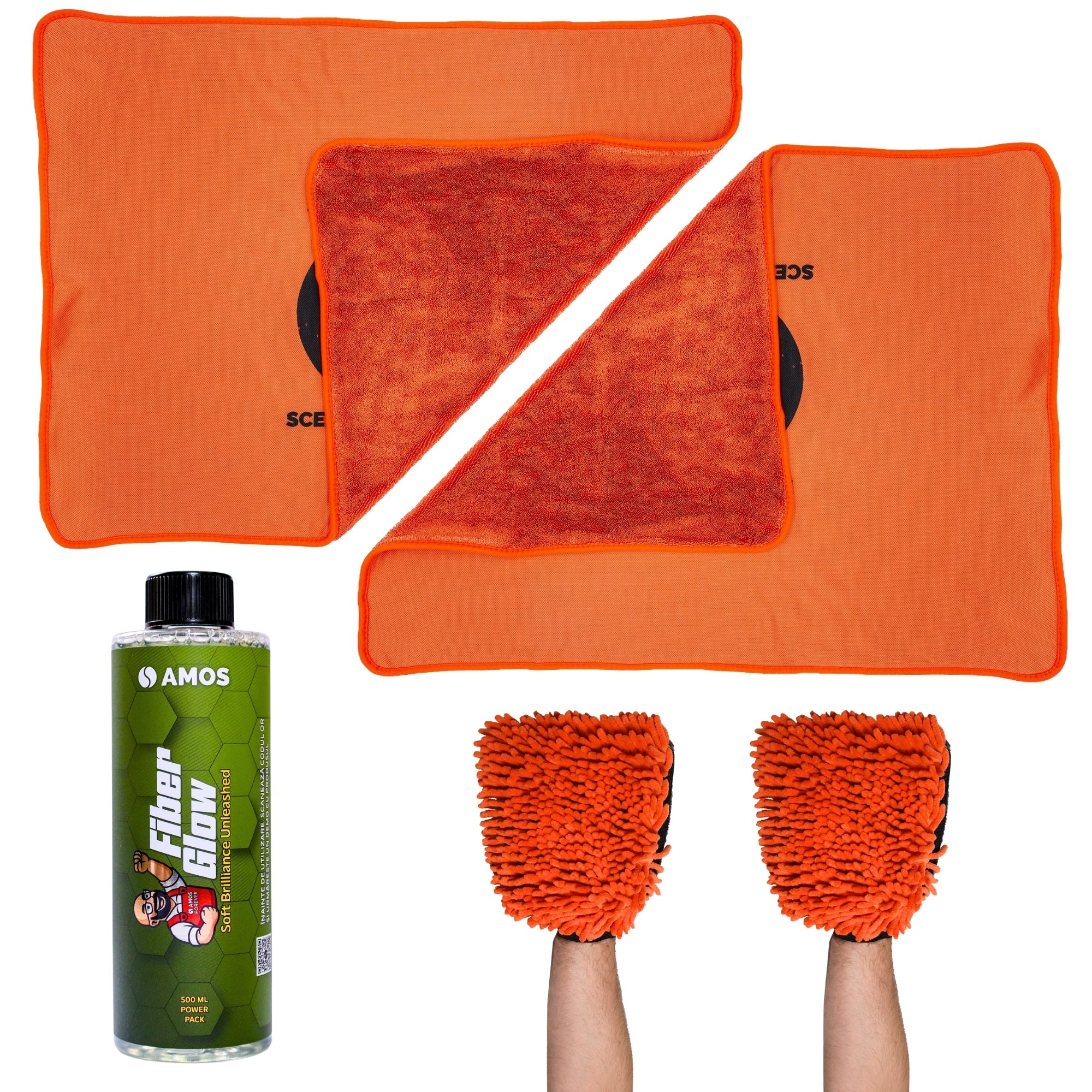 Super Dry: 2 Prosoape Ultra absorbante 1000GSM portocaliu + 2 Mănuși CADOU + detergent Fiber Glow