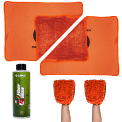 Super Dry: 2 Prosoape Ultra absorbante 1000GSM portocaliu + 2 Mănuși CADOU + detergent Fiber Glow