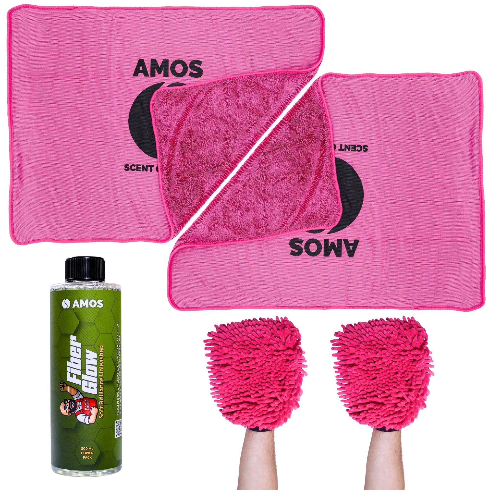 Super Dry: 2 Prosoape Ultra absorbante 1000GSM roz + 2 Mănuși CADOU + detergent Fiber Glow