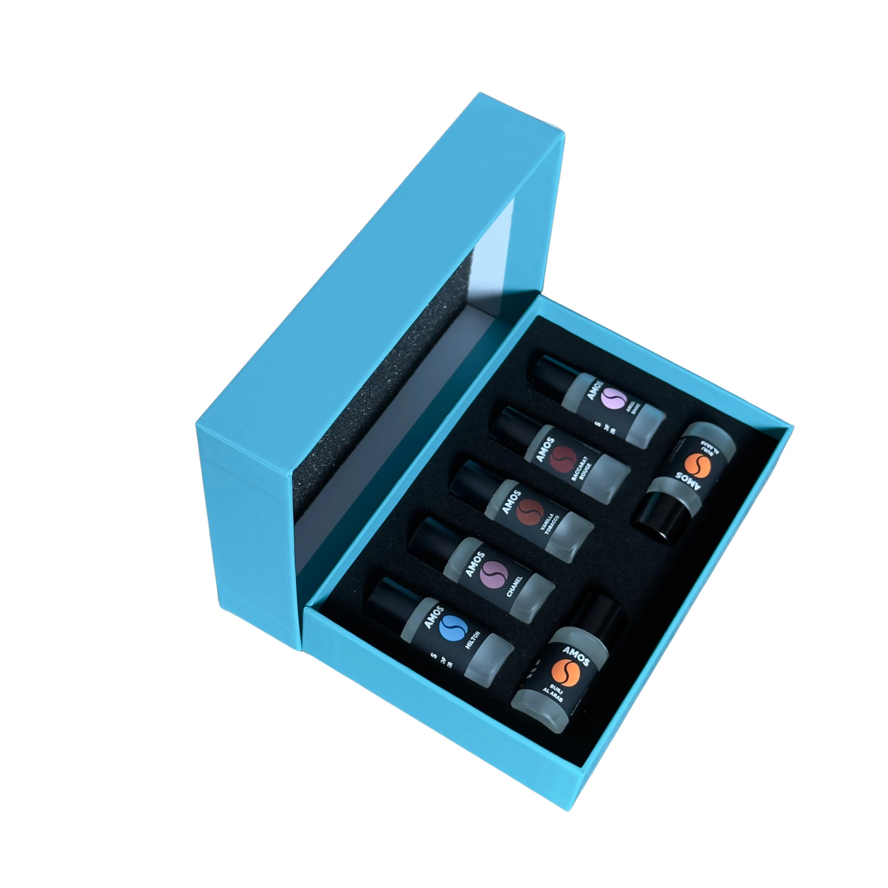 PACHET AMOS MINI BLUE - DIFUZOR DE PARFUM GRI + SET BLUE CU 7 PARFUMURI DE REZERVĂ