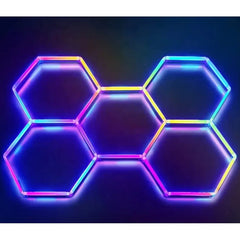 Lumini garaj HoneyComb LED RGB, 5 x Hexagon, Tip Lumina Multicolor, Controler Digital