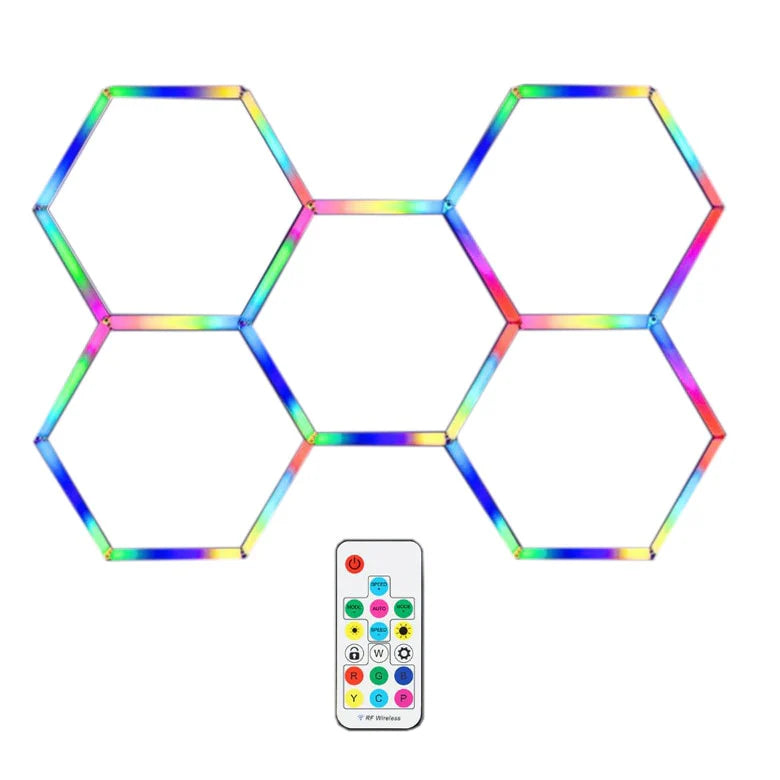 Lumini garaj HoneyComb LED RGB, 5 x Hexagon, Tip Lumina Multicolor, Controler Digital