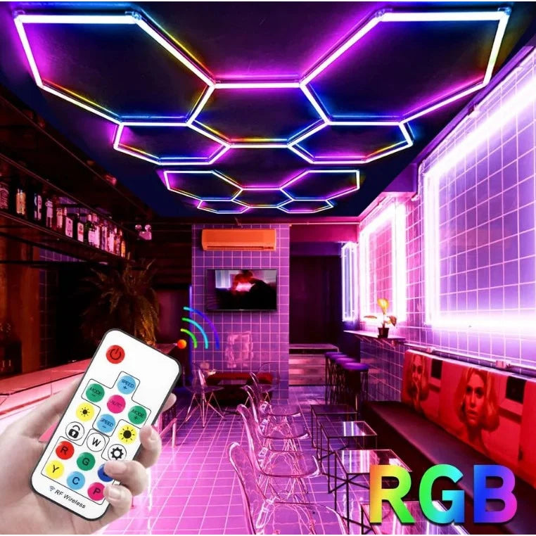 Lumini garaj HoneyComb LED RGB, 5 x Hexagon, Tip Lumina Multicolor, Controler Digital
