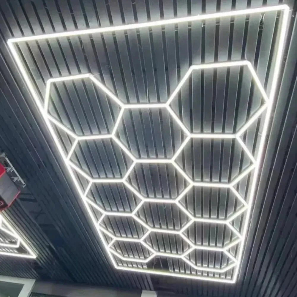 Lumini garaj HoneyComb LED, 14 x Hexagon, Lumina Rece, 6500K, 672W