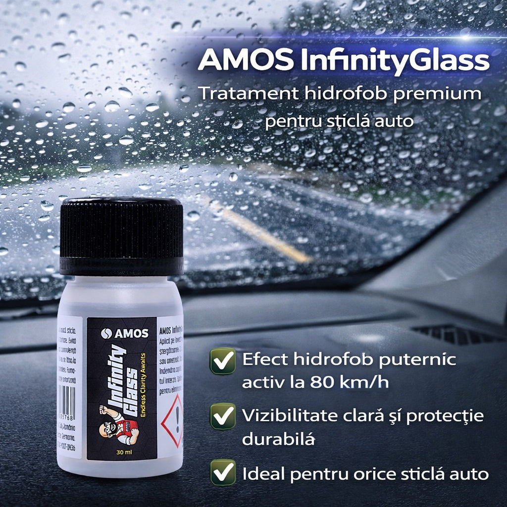 AMOS INFINITY GLASS – TRATAMENT HIDROFOB STICLĂ 30 ML